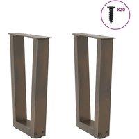 Berkfield Home Modern Dining Table Legs V-Shape 2 pcs Natural Steel 38x(42-43.3) in Brown