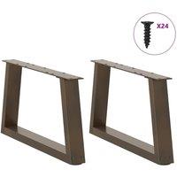 Berkfield Home Modern Dining Table Legs V-Shape 2 pcs Natural Steel 60x(30-31.3) in Brown
