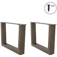 Berkfield Home Modern Dining Table Legs V-Shape 2 pcs Natural Steel 50x(30-31.3) in Brown