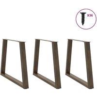 Berkfield Home Modern Dining Table Legs V-Shape 3 pcs Natural Steel 70x(72-73.3) in Brown