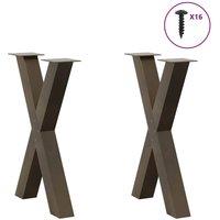 Berkfield Home Modern Dining Table Legs X-Shaped 2 pcs Natural Steel 50x(72-73) in Brown