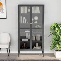 Berkfield Home Durable Display Cabinet Anthracite 90x40x180 cm Steel & Tempere in Black | Size: 90 x 40 x 180 cm