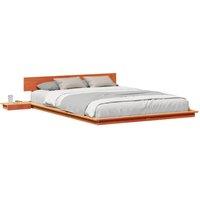 Berkfield Home Stylish Floor Bed Frame with Bedside Tables Wax Brown 150x200cm S | Size: 150x200 cm