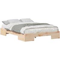 Berkfield Home Durable Floor Bed Frame with Storage Brown 135 x 190 cm Solid pin in Light Tan