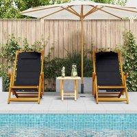 Berkfield Home Durable Folding Beach Chairs Set of 2 Black Textilene 61.5 x 110
