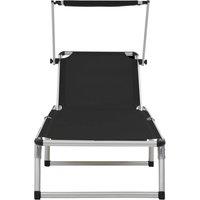 Berkfield Home Beautiful Folding Sun Loungers with Roof 2 pcs Aluminium&Textilen in Black