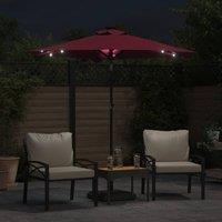 Berkfield Home Comfortable Garden Parasol with LEDs & Steel Pole Bordeaux Red