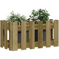 Berkfield Home Beautiful Garden Planter with Fence Design 60x30x30 cm Impregnate in Brown | Size: 60 x 30 x 30 cm