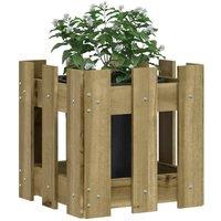 Berkfield Home Beautiful Garden Planter with Fence Design 30x30x30 cm Impregnate in Brown | Size: 30 x 30 x 30 cm