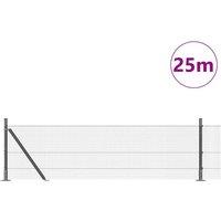 Berkfield Home Modern Welded Wire Fence with 13 Flanged Posts 0.4x25 m Galvanise in Silver