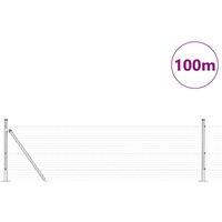 Berkfield Home Modern Welded Wire Fence with 13 Flanged Posts 0.4x100 m Galvanis in Silver