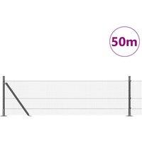 Berkfield Home Modern Welded Wire Fence with 13 Flanged Posts 0, 5x50 m Galvanise in Silver
