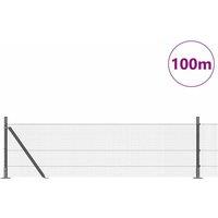 Berkfield Home Modern Welded Wire Fence with 13 Flanged Posts 0.4x100 m Galvanis in Silver
