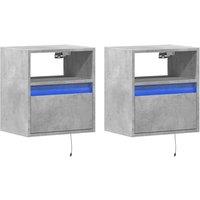 Berkfield Home Durable Wall-mounted Bedside Cabinets with LED Lights 2 pcs Concr in Grey