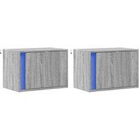 Berkfield Home Durable Wall-mounted Bedside Cabinets with LED Lights 2 pcs Grey