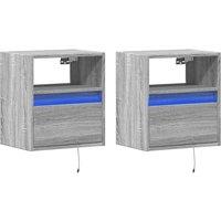 Berkfield Home Durable Wall-mounted Bedside Cabinets with LED Lights 2 pcs Grey