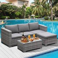 Lishetimig 3-Piece Rattan Garden Corner Sofa Set in Grey