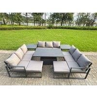 Fimous Aluminum Modern Patio Conversation Set with Lifting Table, 2 Side Table in Dark Grey