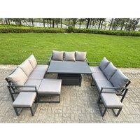 Fimous Aluminum Modern Patio Conversation Set with Lifting Table, 3 Footstools in Dark Grey