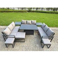 Fimous Aluminum Modern Patio Conversation Set with Lifting Table, 2 Side Table in Dark Grey