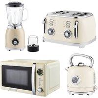 Geepas Kettle & Toaster Sets with 20L Digital Microwave & Jug Blender Retrovive Collection in Cream