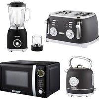 Geepas Kettle & Toaster Sets with 20L Digital Microwave & Jug Blender Retrovive Collection in Black