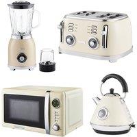 Geepas RetroVive Kitchen Set with Kettle, 4 Slice Toaster, Microwave & Blender in Cream