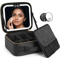 Dragodirect Travel Makeup Organizer with LED Mirror Waterproof Cosmetic Bag in Black