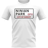 Cardiff City Men's Mens Cardiff Ninian Park Street Sign T-Shirt in White | Size: Medium