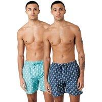 Tokyo Laundry Men's 2-Pack Palm Tree & Logo Print Swim Shorts with Drawstring Waist in Teal | Size: Medium