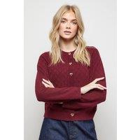 Oasis Women's Heart Button Crew Neck Cardigan in Cherry | Size: XS