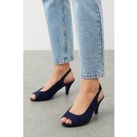Good For the Sole Women's : Wide Fit Evelyn Peep Toe Sling Back Heeled Sandals in Navy | Size: 7