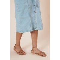 Dorothy Perkins Women's Wide Fit Jaleesa Real Leather Woven Flat Sandals in Tan | Size: 4