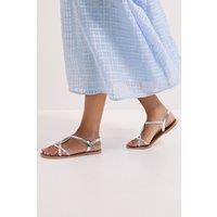 Dorothy Perkins Women's Wide Fit Jessie Real Leather Plaited Flat Sandals in Silver | Size: 7