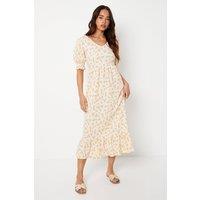 Dorothy Perkins Women's Petite Ivory Ditsy Tiered Jersey Midi Dress | Size: 12