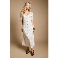 Dorothy Perkins Women's Button Through Stripe Midi Dress in Cream | Size: 16