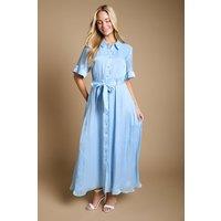 Dorothy Perkins Women's Shimmer Belted Shirt Midi Dress in Blue | Size: 10