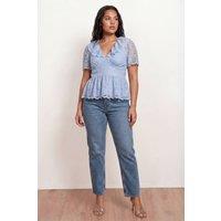 Lovedrobe Women's Frill Collar Peplum Lace Top in Baby Blue | Size: 20