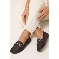 Yours Women's Faux Suede Loafers In Wide E & Extra Wide EEE Fit in Chocolate | Size: 8EEE