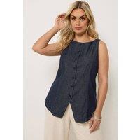 Yours Women's Denim Longline Waistcoat in Dark Blue | Size: 30-32