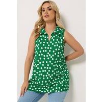 Yours Women's Polka Dot Collared Vest Top in Bright Green | Size: 30-32