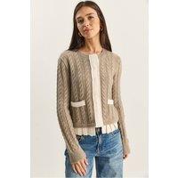 Bianco Lucci Women's Hair Beard Patterned Knit Cardigan in Beige