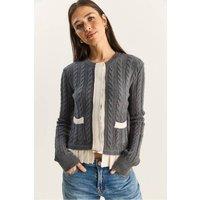 Bianco Lucci Women's Hair Beard Patterned Knit Cardigan in Dark Grey