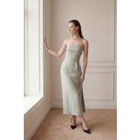 MyFashion Women's Strapless Maxi Dress with Belt in Pale Green | Size: Large