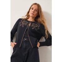 Monsoon Women's Hal Floral Hotfix Cardigan Black | Size: Small