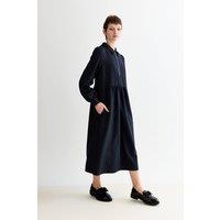 Louche Women's Manton Pinstripe Zip Front Lace Trim Midi Dress - Navy in Blue | Size: 8