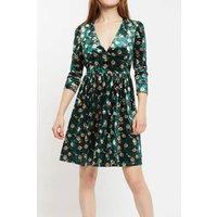 Louche Women's Annalise Paintbrush Print Velvet V Neck Mini Dress | Size: 8