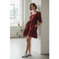 Louche Women's Sassa Winter Gingham Tiered Mini Dress in Red & Black | Size: 8