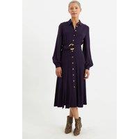 Louche Women's Rebecka Twill Long Sleeve Midi Dress in Blue | Size: 12