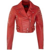 Infinity Leather Women's Brando Cropped Leather Jacket-Longtown in Red | Size: 18